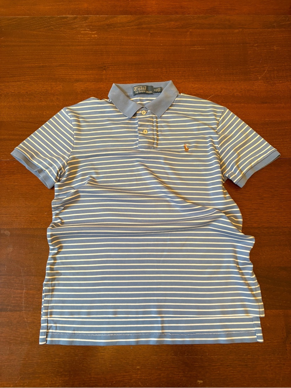 Ralph Lauren Light Blue and White Striped Polo Shirt Mens Size Medium